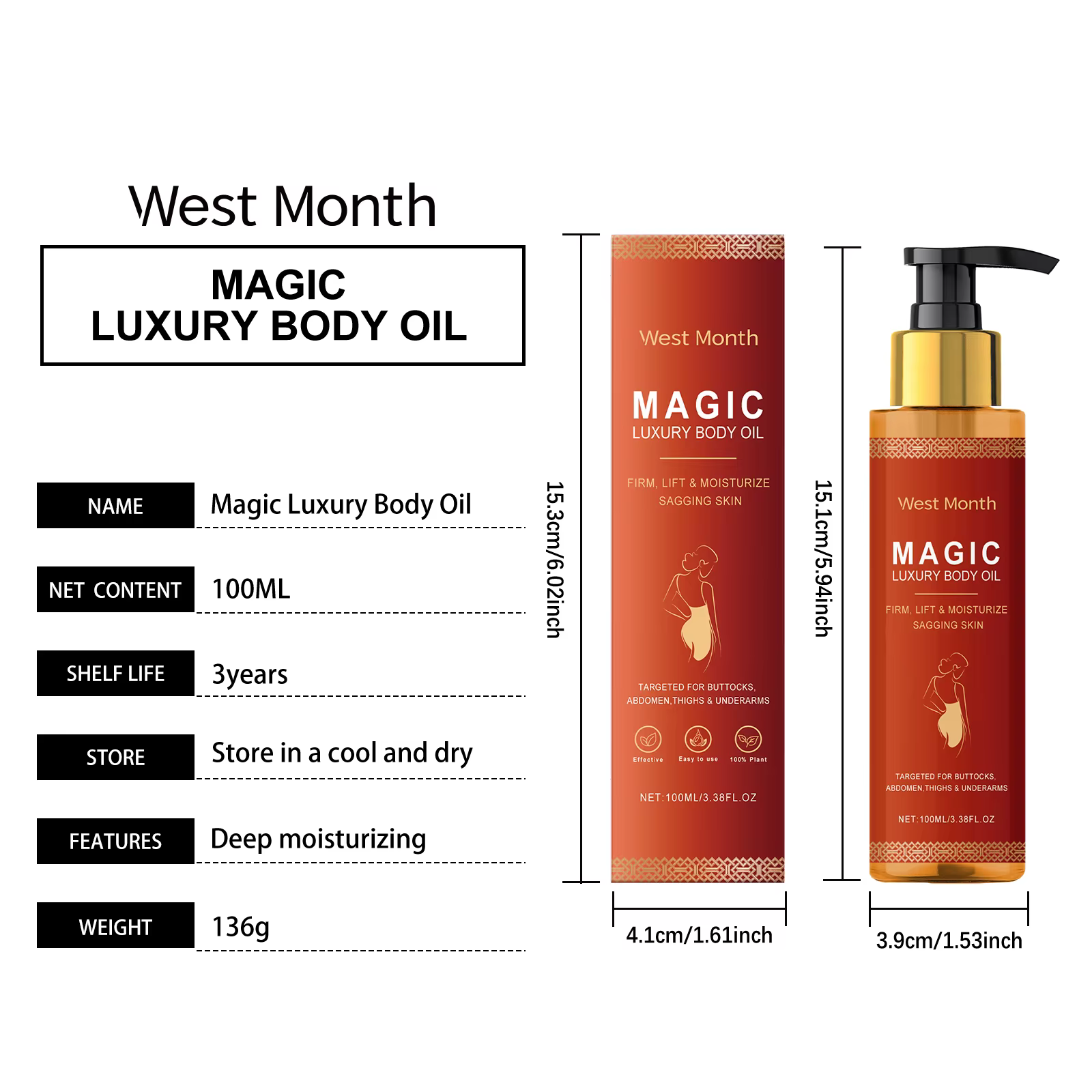 WEST MONTH Magic Luxury Body Oil Soin de la peau d'hiver et hydratant