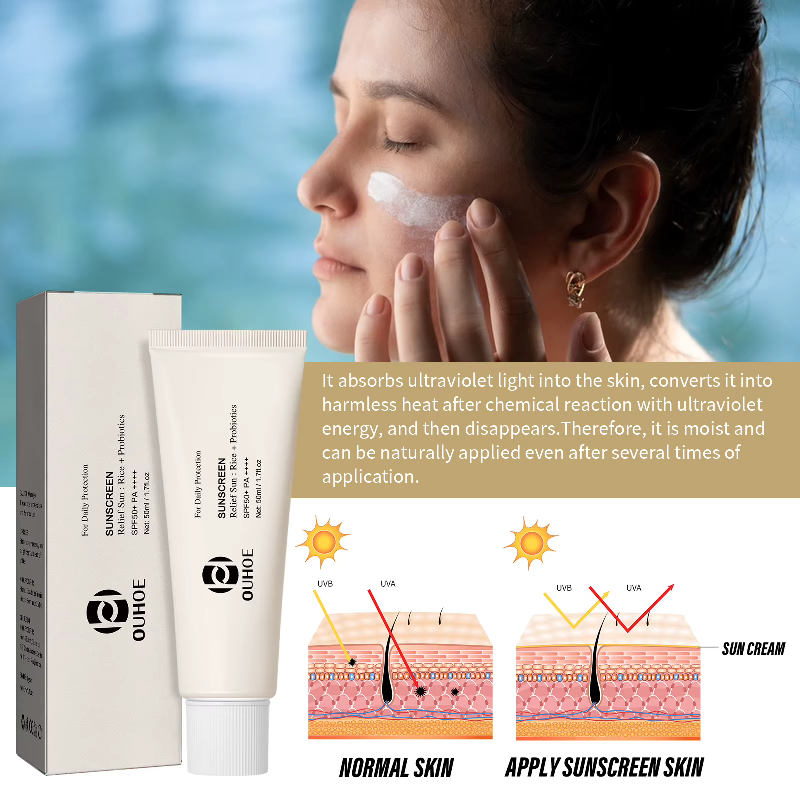 Rice Spf 50-Crème Solaire UV pour le Visage