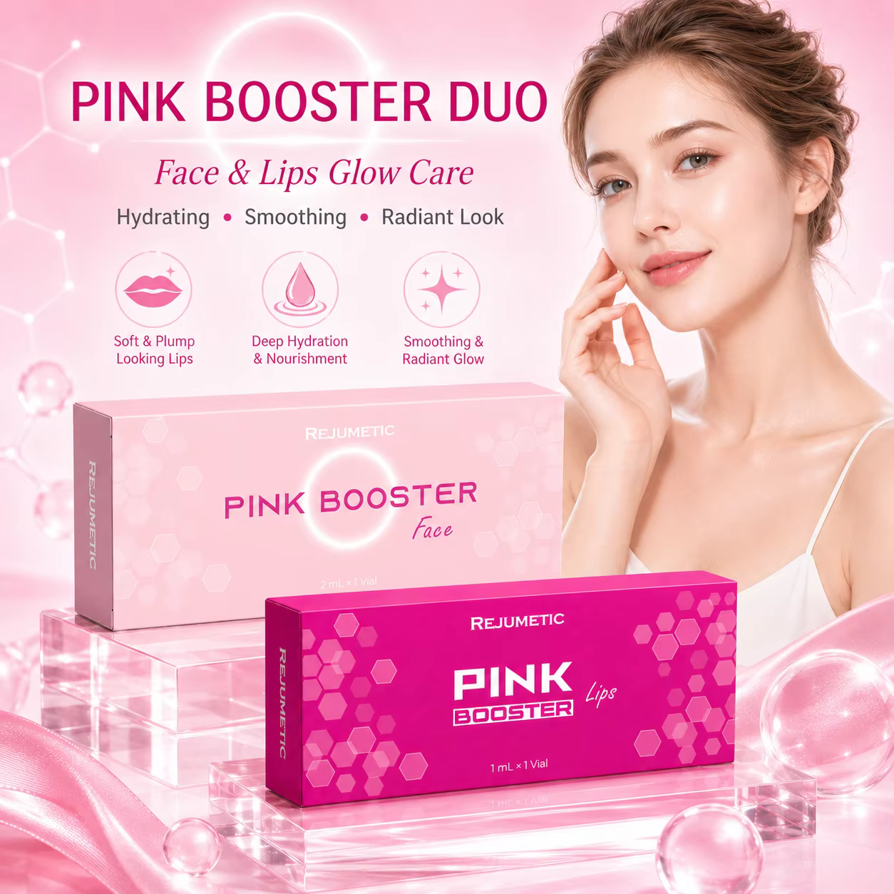Sérum Booster Rose à l'Acide Hyaluronique pour les Lèvres et le Visage – Nouveaux Produits de Beauté 2026 – Kit de Soins Coréens pour la Peau