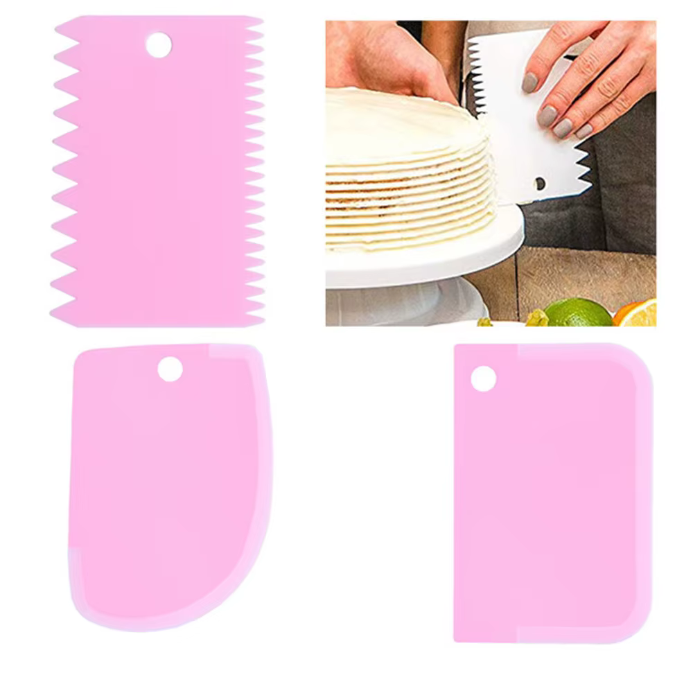 Coupe-pâte à gâteau, trancheuse, spatule pour gâteau, grattoir à crème, coupe-pâte, grattoir, dents irrégulières, bord, bricolage plus lisse, 3 pièces par lot