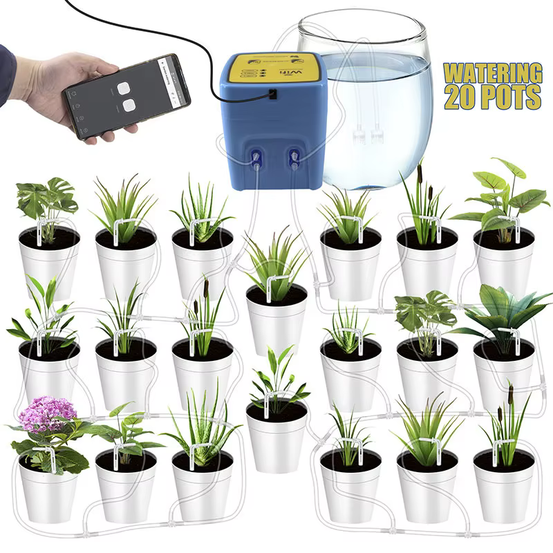 Système d'arrosage automatique intelligent pour jardin, double pompe, Wifi, télécommande mobile, kit d'irrigation goutte à goutte pour plantes
