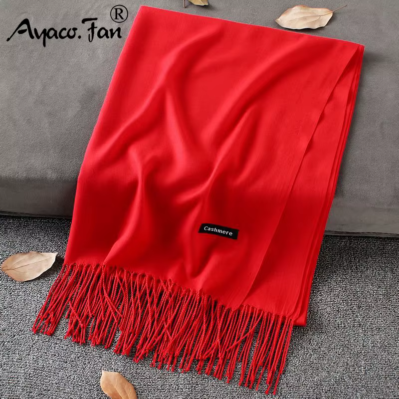 Foulards en cachemire doux pour femmes, nouvelle couleur unie, écharpe fine et longue avec pompon, châle chaud décontracté pour dames, nouvelle collection automne hiver