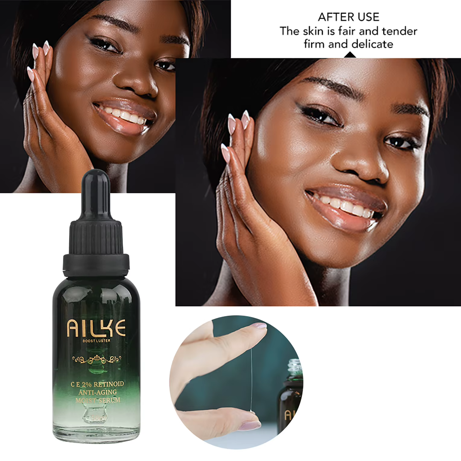 AILKE Sérum visage anti-rides humide rinoïde avancé, sérum rétinol pour éclaircir, raffermissant, hydratant, correcteur des taches foncées