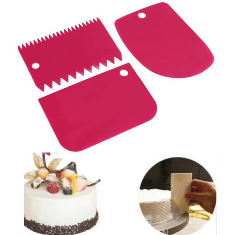 Coupe-pâte à gâteau, trancheuse, spatule pour gâteau, grattoir à crème, coupe-pâte, grattoir, dents irrégulières, bord, bricolage plus lisse, 3 pièces par lot