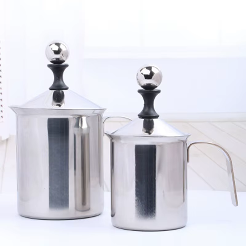 Mousseur à lait manuel 400 ml en acier inoxydable pour cappuccino, crèmeur à lait, mousseur à café, appareil de cuisine