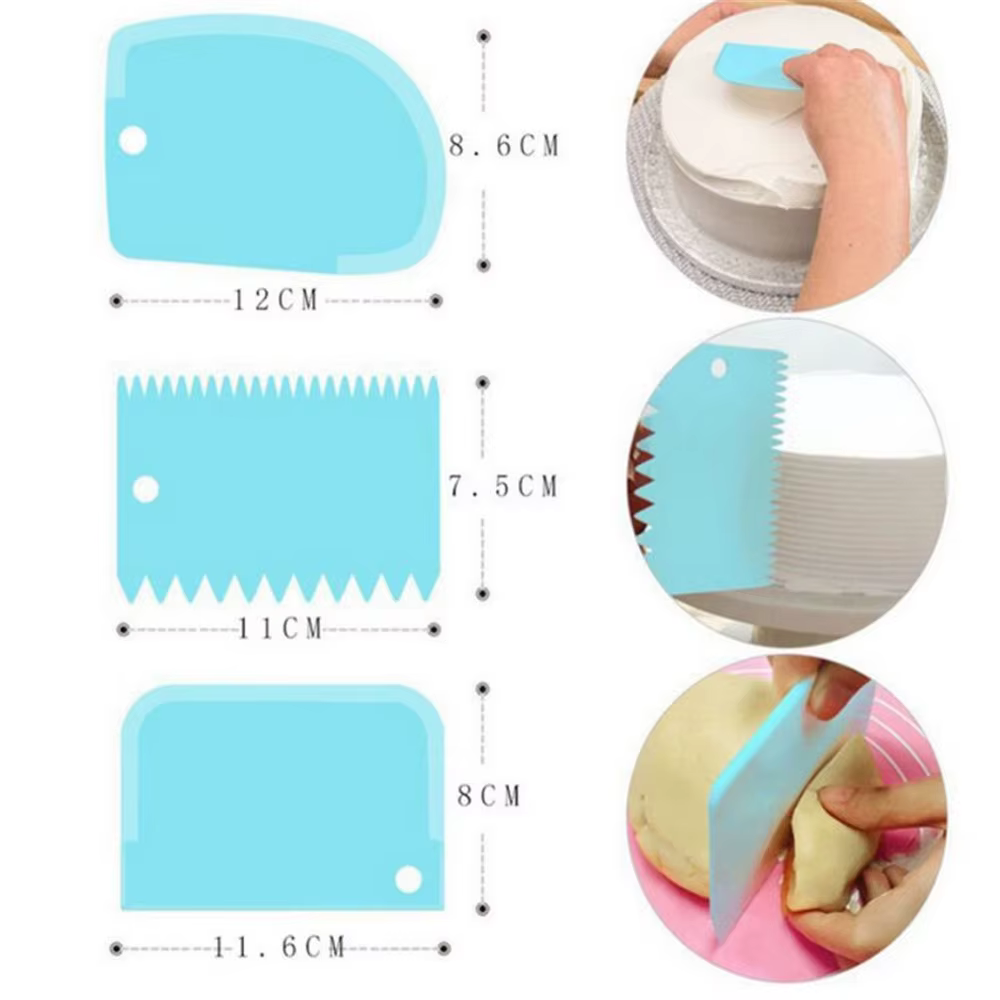 Coupe-pâte à gâteau, trancheuse, spatule pour gâteau, grattoir à crème, coupe-pâte, grattoir, dents irrégulières, bord, bricolage plus lisse, 3 pièces par lot
