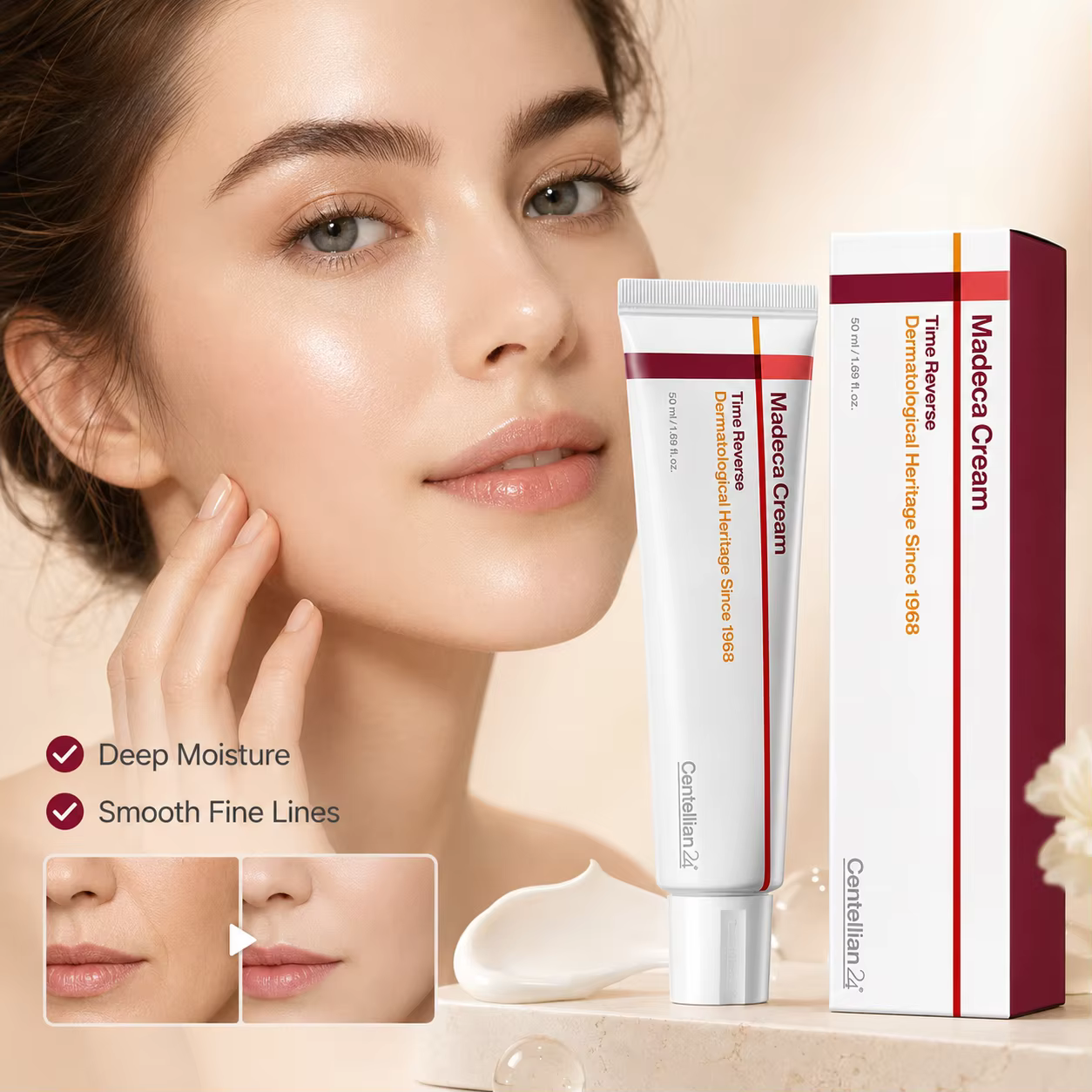 Crème hydratante raffermissante pour le visage Centellian 24, 50 ml, soin anti-âge hydratant pour les rides, les ridules, les peaux sèches, beauté quotidienne