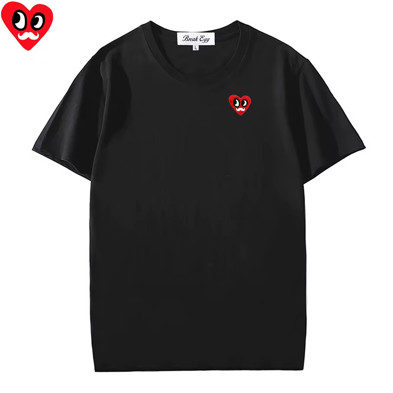 Rouge divers yeux intéressants Animal coeur broderie T-shirt femmes hommes coton col rond à manches courtes droite été solide T-shirt