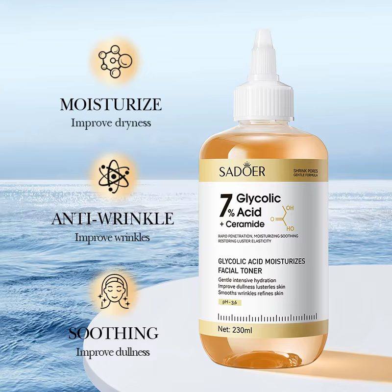 SADOER Sérum Tonifiant à l'Acide Glycolique 7% – Tonique Facial Rajeunissant