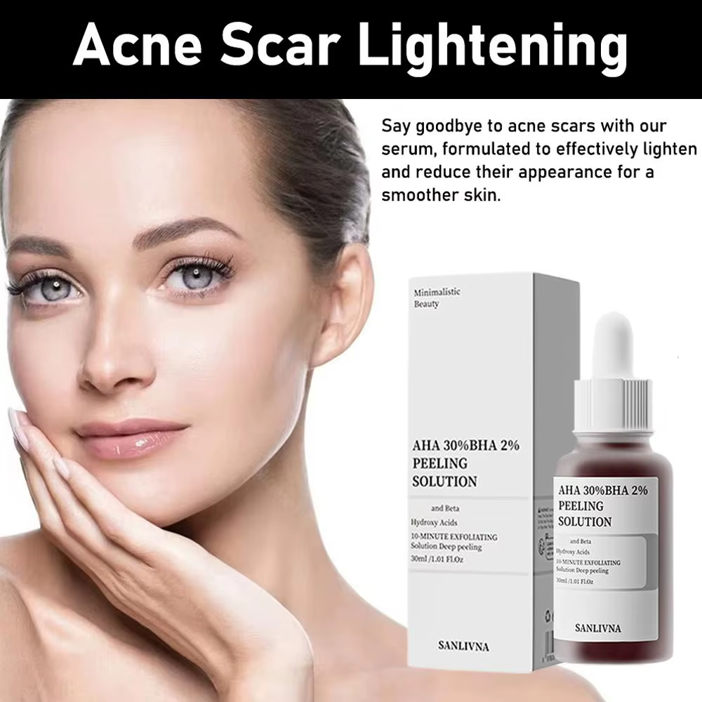 AHA 30% + BHA 2% acide salicylique Essence pour le visage hydratant éclaircissant Exfoliation blanchissant raffermissant