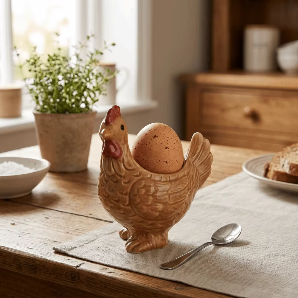 Porte-œuf en céramique en forme de poulet mignon, décoratif, 3D, surface lisse, pour le petit-déjeuner