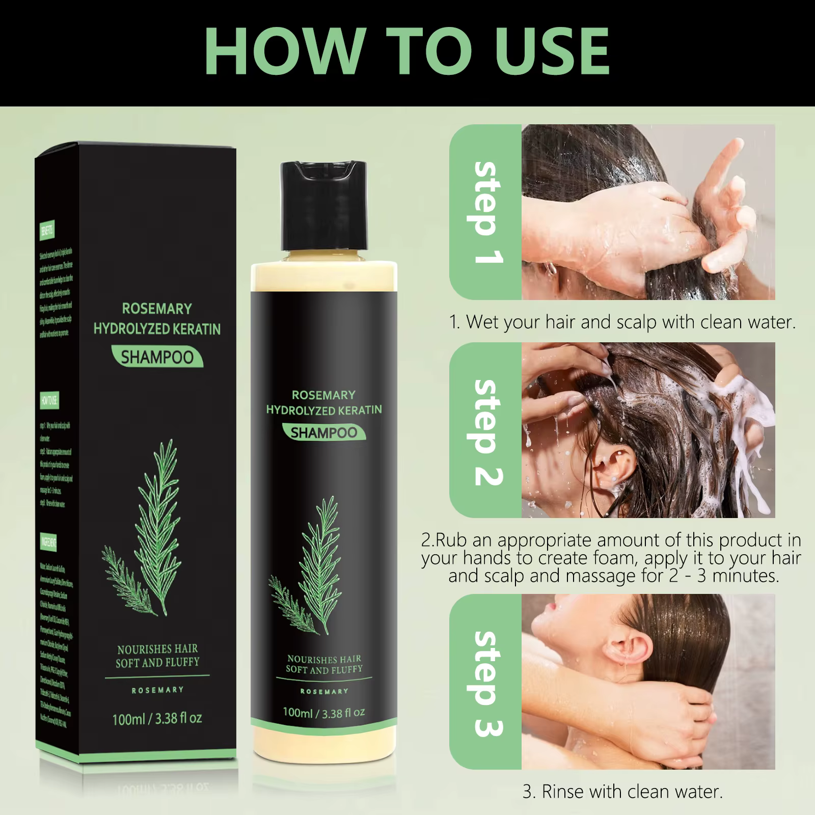 Shampooing anti-pelliculaire régulateur de sébum à l'huile de romarin - Répare les pointes fourchues