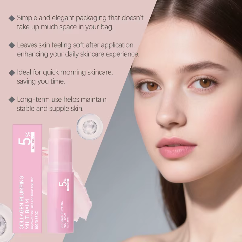 Baume Multi-Action Repulpant au Collagène 5% Rétinol Raffermissant Liftant Atténue les Ridules Hydratant Éclatant Améliore l'Élasticité Stick Anti-Rides
