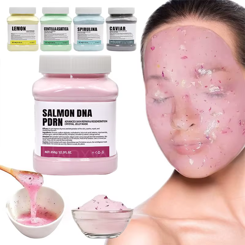 Masque Visage en Poudre de Gelée ADN de Saumon PDRN Acide Hyaluronique Vitamine C Collagène DIY Masques Végétaux Hydratation Profonde Nourrissant 350g