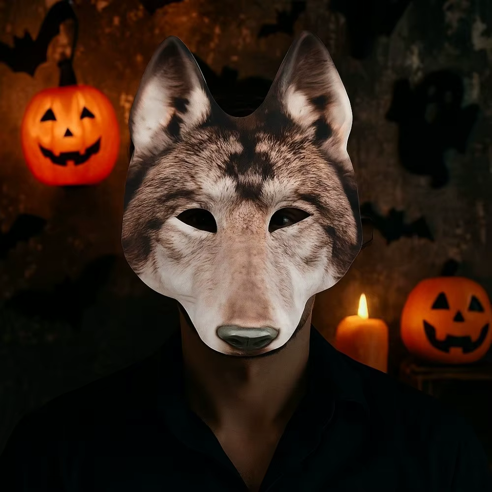 Masque de loup-garou drôle d'halloween, masque Husky Cosplay tigre EVA, accessoires de fête à bretelles élastiques, demi-masque unisexe