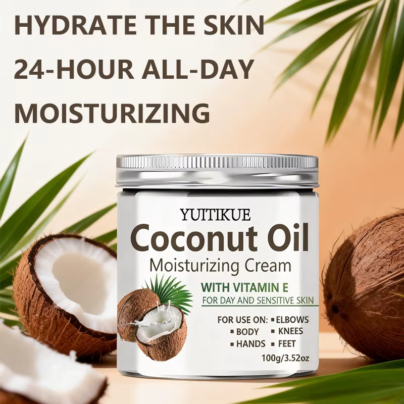 Crème hydratante à l'huile de coco YUITIKUE avec vitamine E | Pour la peau sensible et les journées de travail | Soins