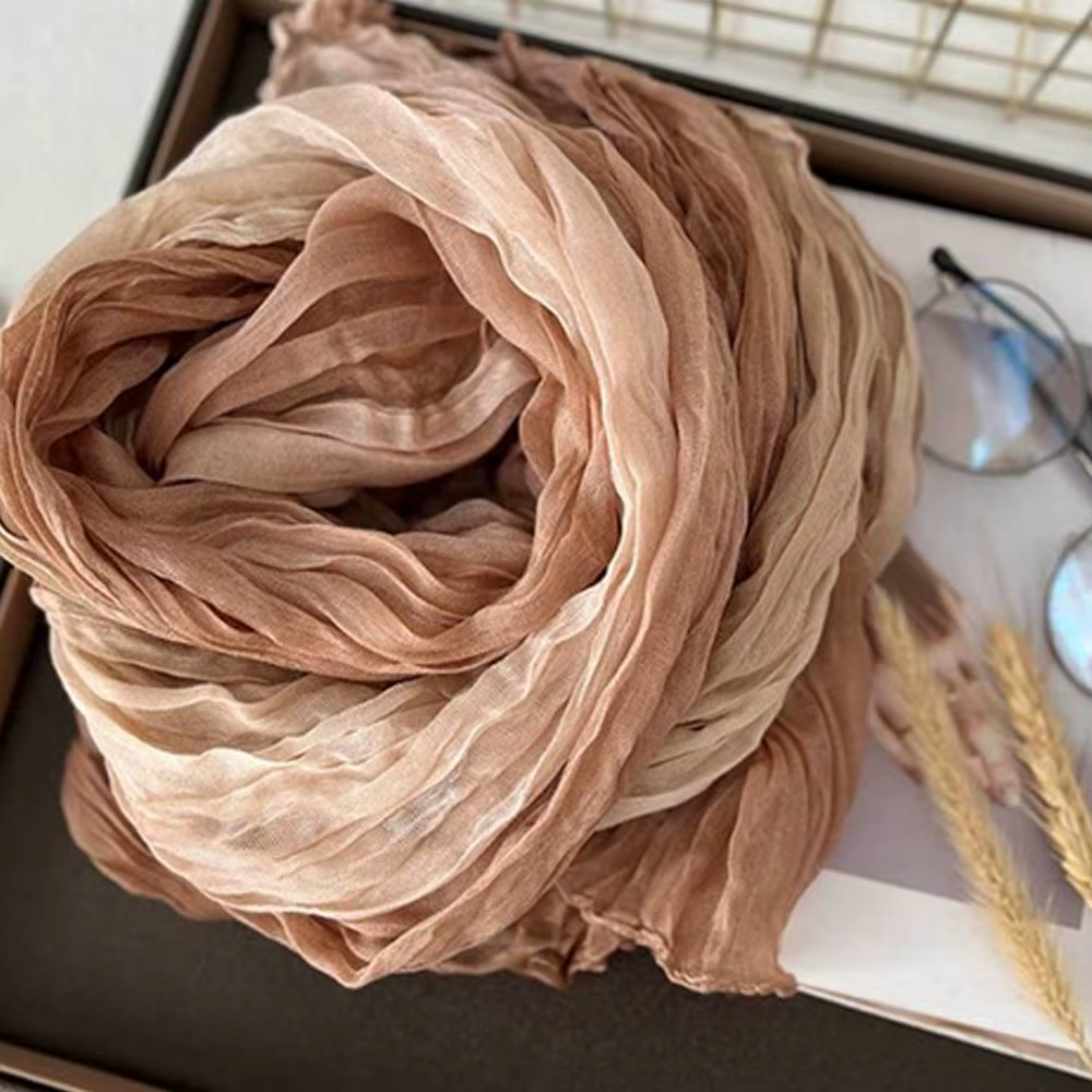 Foulard en lin de coton rétro automne hiver plissé soie longs châles musulman froissé Hijab foulard dégradé couleur froissé foulards