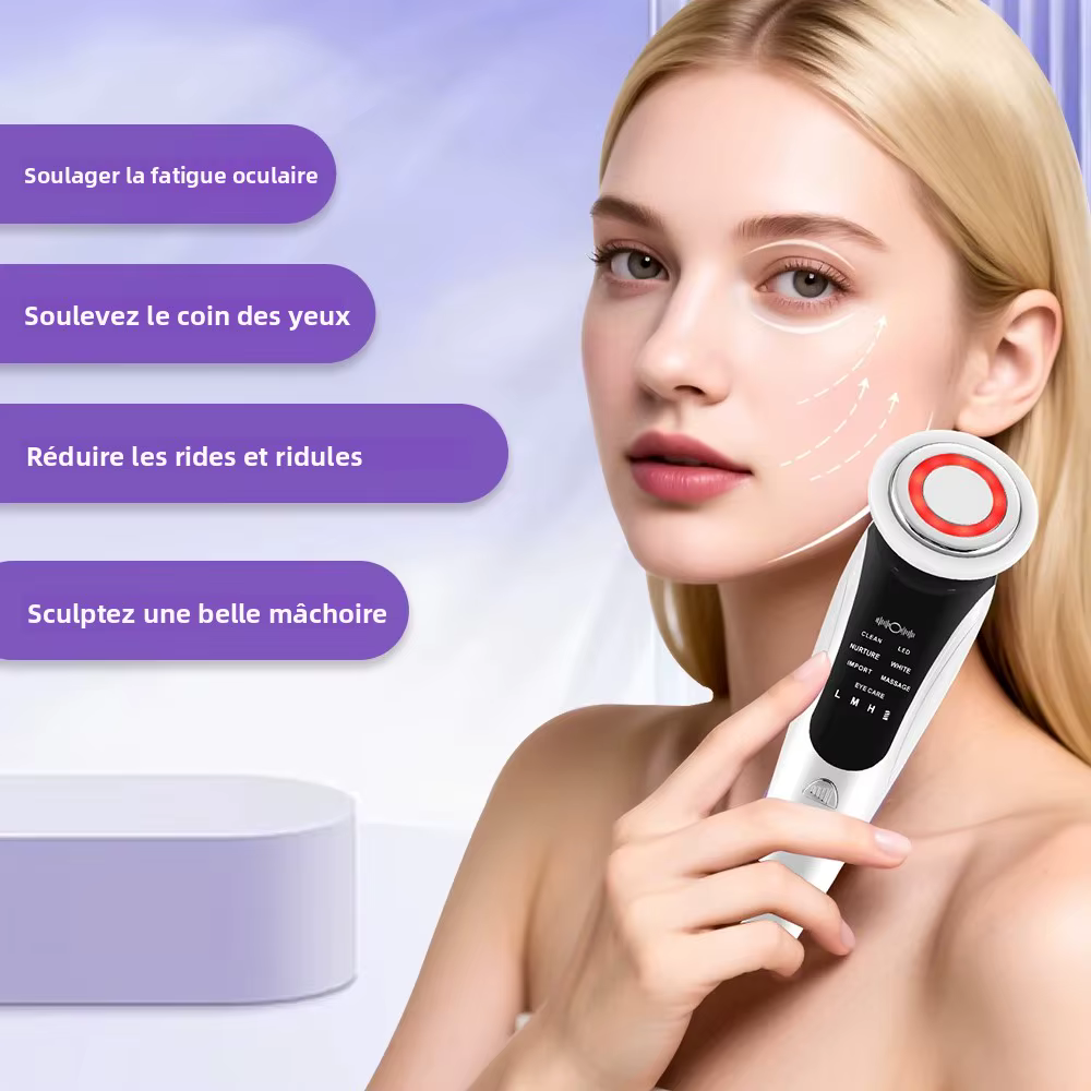 Masseur facial EMS, instrument de beauté pour le visage avec vibration induite et compresse chaude
