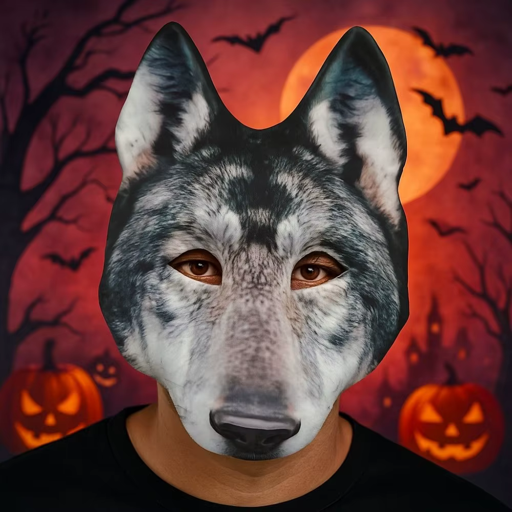 Masque de loup-garou drôle d'halloween, accessoires de fête, tigre Husky EVA, sangle élastique, Cosplay, demi-masque unisexe
