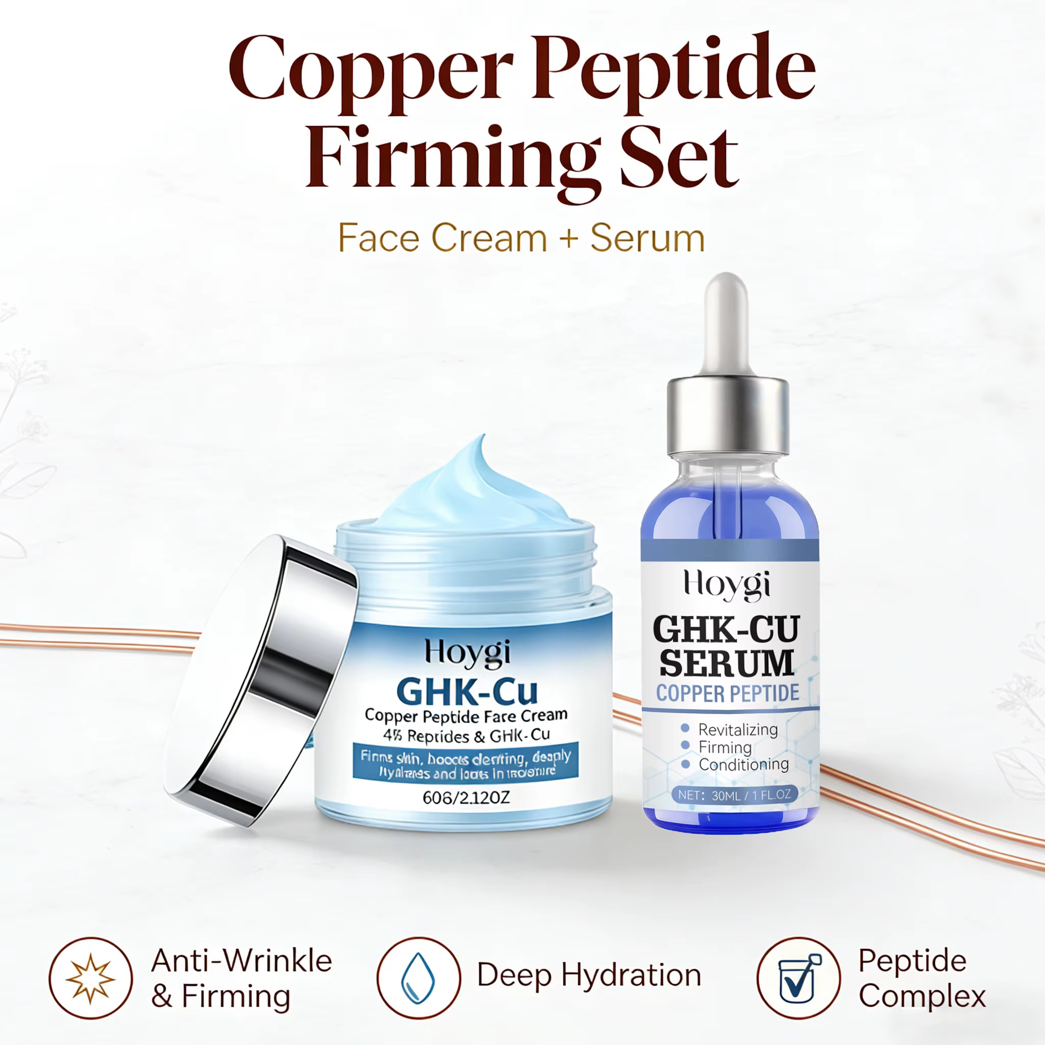 Ensemble Crème et Sérum Visage au Cuivre Peptidique – Soin Raffermissant