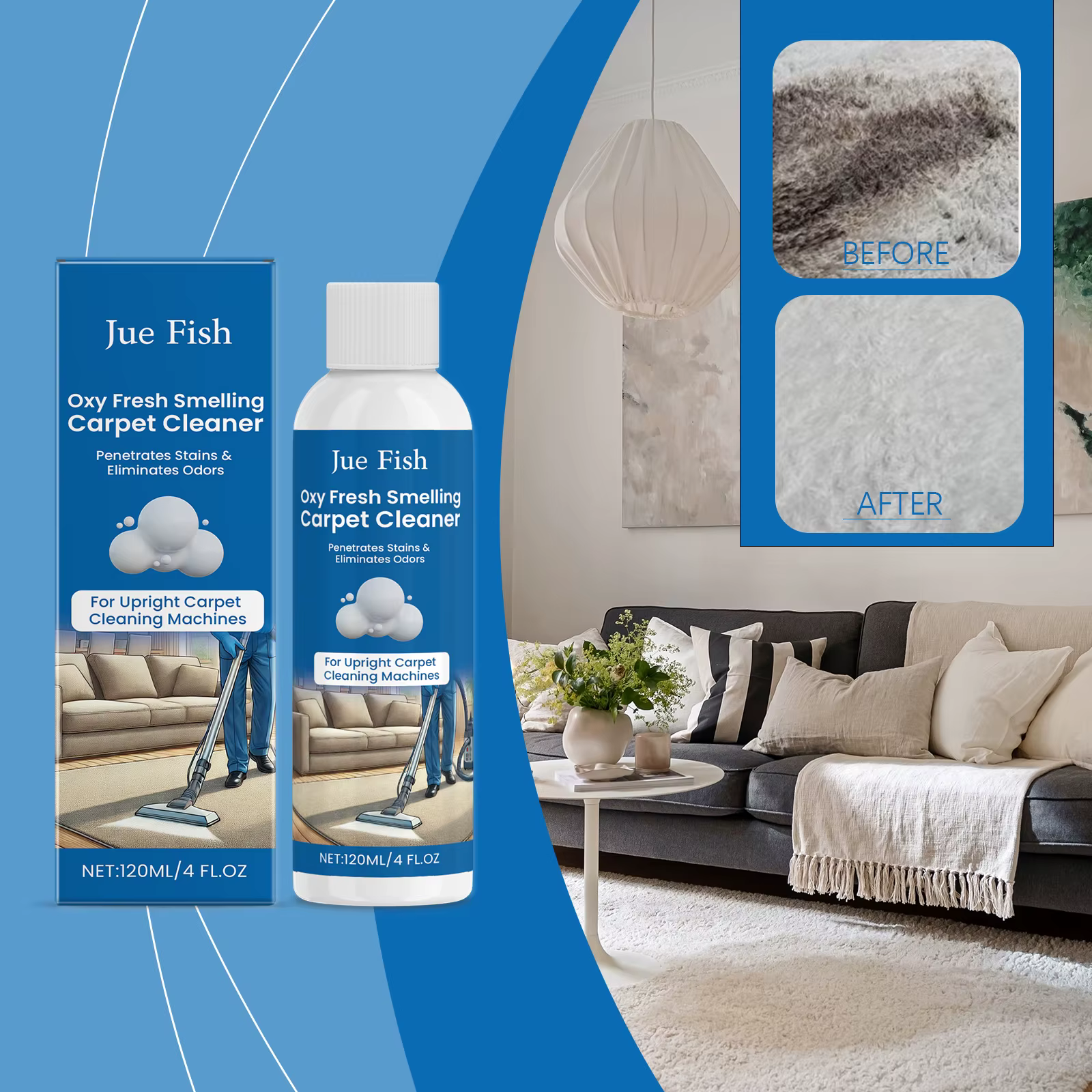 Jue-Fish Nettoyant pour tapis, Nettoyage des tissus pour tapis Nettoyant les taches Nettoyant à l'huile de café