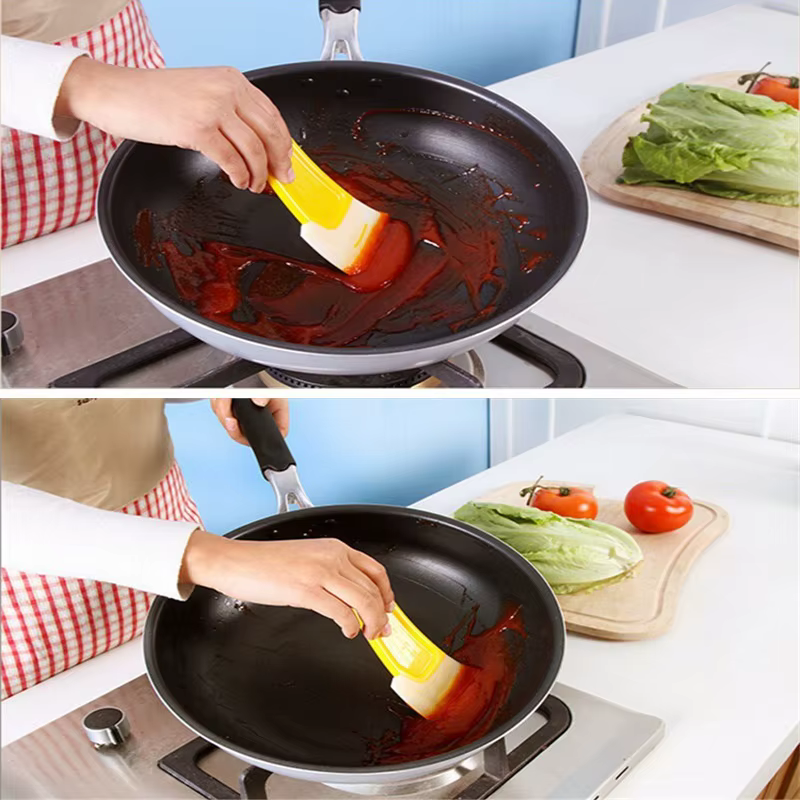 Spatule en silicone pour résidus alimentaires, grattoir à gâteau, cuisson, livres de cuisine, casserole SAF, plat à huile, brosse propre, lame souple