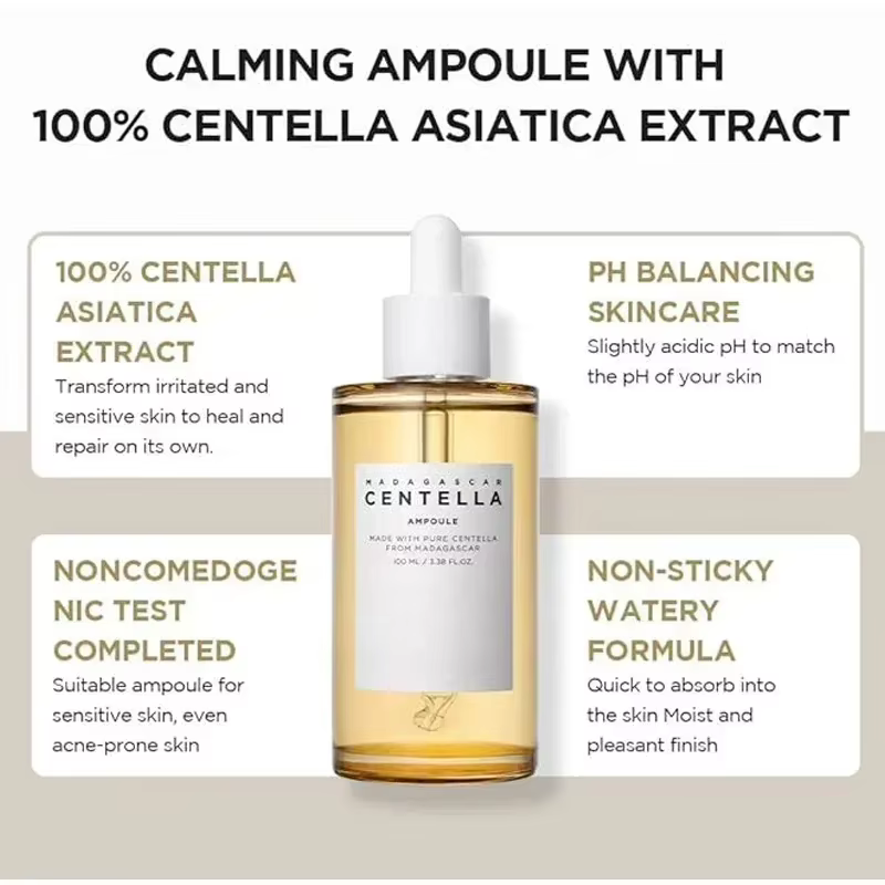 Sérum à la Centella Asiatica 100ml - Formule apaisante pour peaux sensibles et soin hydratant profond pour le visage.