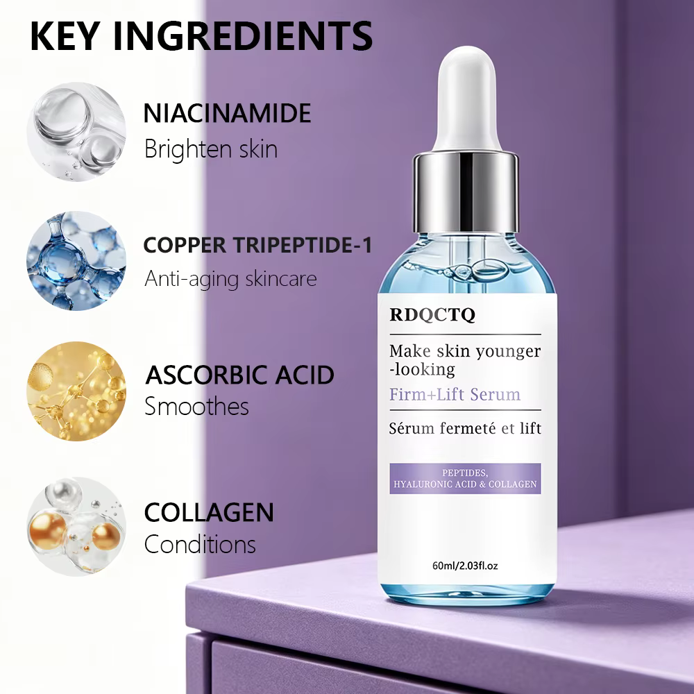Sérum pour le visage avec peptides, acide hyaluronique, collagène, traitement hydratant pour le visage, pour une texture de peau lisse et une amélioration de l'élasticité