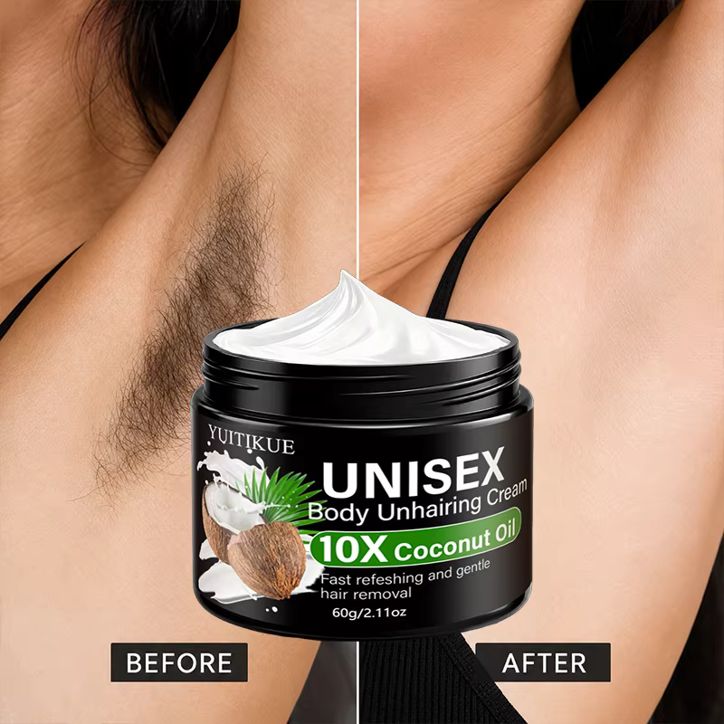 Crème dépilatoire à l'huile de coco unisexe YUITIKUE 60g, épilation douce et rapide, crème de soin quotidienne pour le corps entier