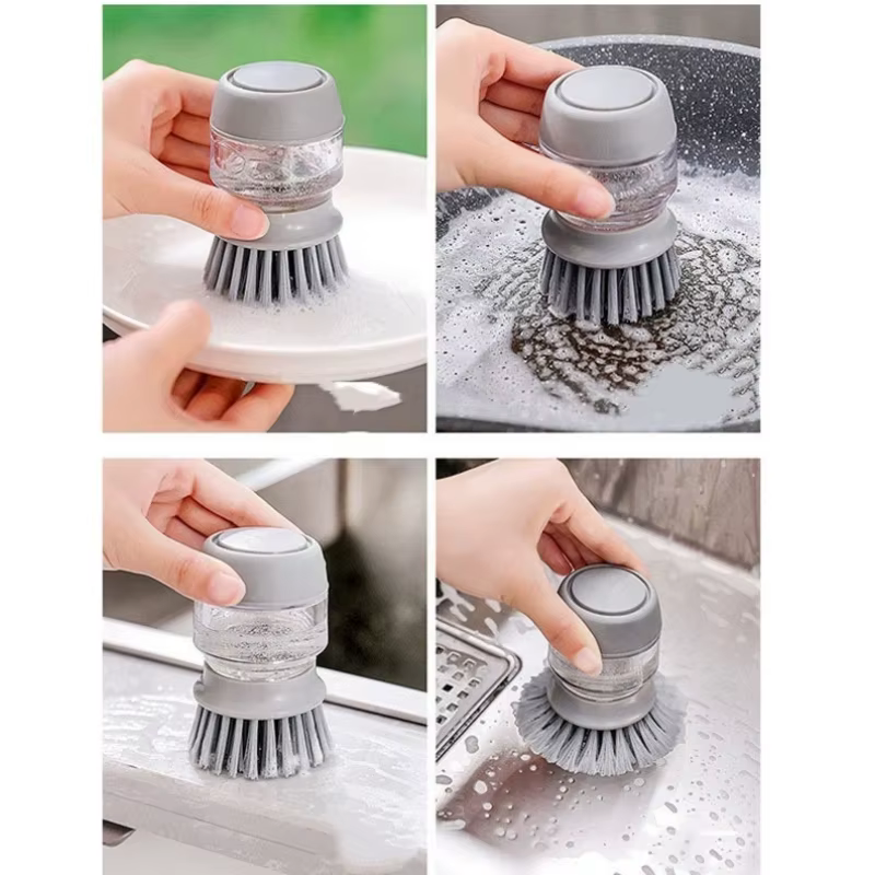 Brosse de nettoyage et dégraissage pour cuisine, type presse, avec ajout automatique de liquide, pour lave-vaisselle et nettoyage domestique