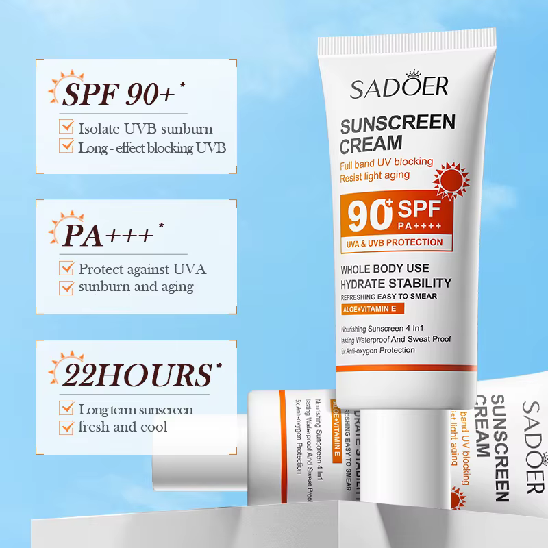 Sadoer crème solaire à haute Protection SPF 90 + PA +++ blanchissant imperméable résistant à la sueur hydratant durable