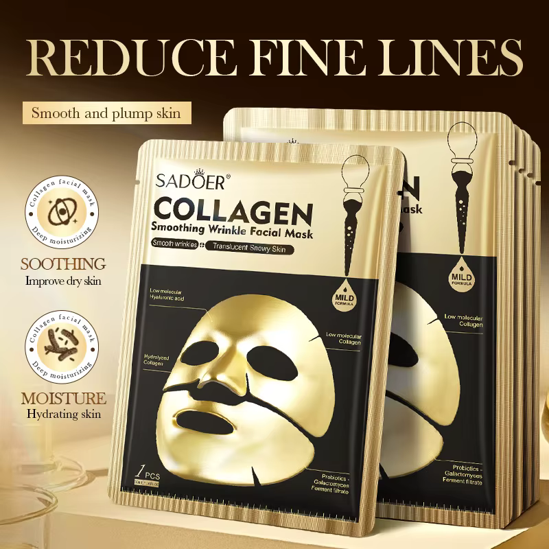 SADOER masques faciaux au collagène doré hydratant Anti-âge Anti-rides masque Facial feuille