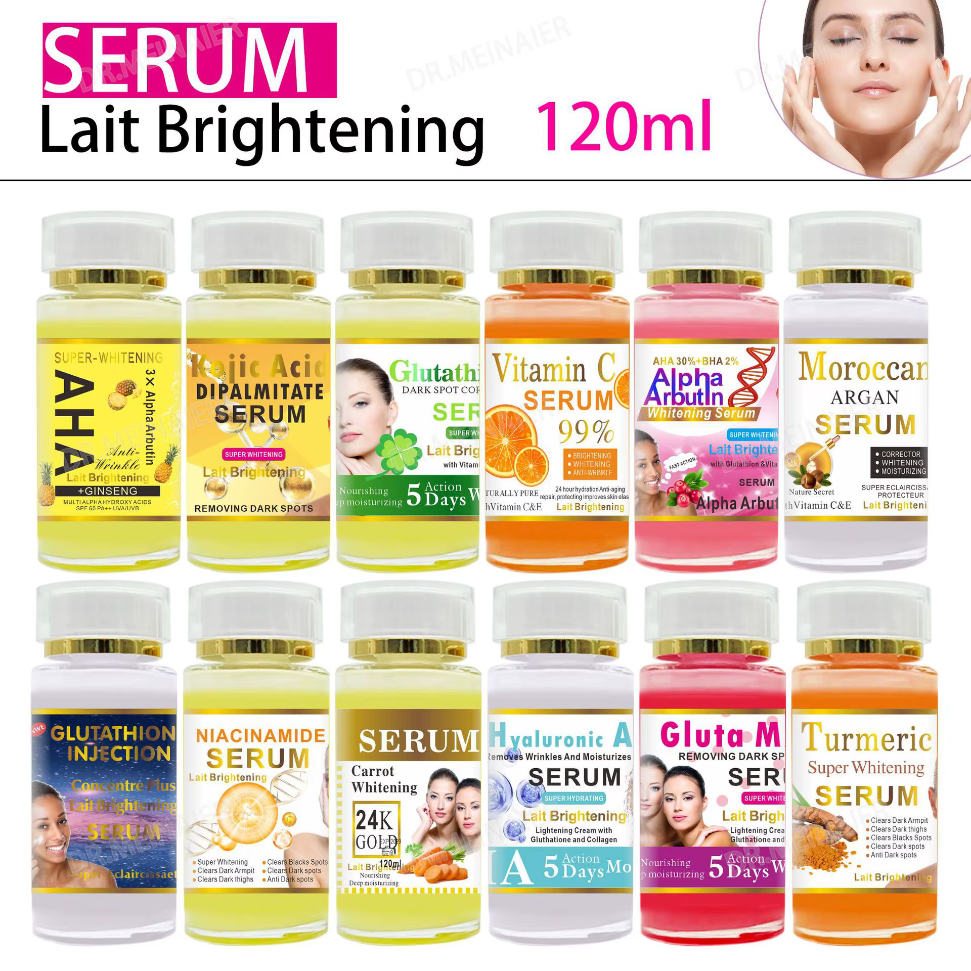 Sérum au glutathion 120 ml pour le visage et les yeux pour éclaircir la peau