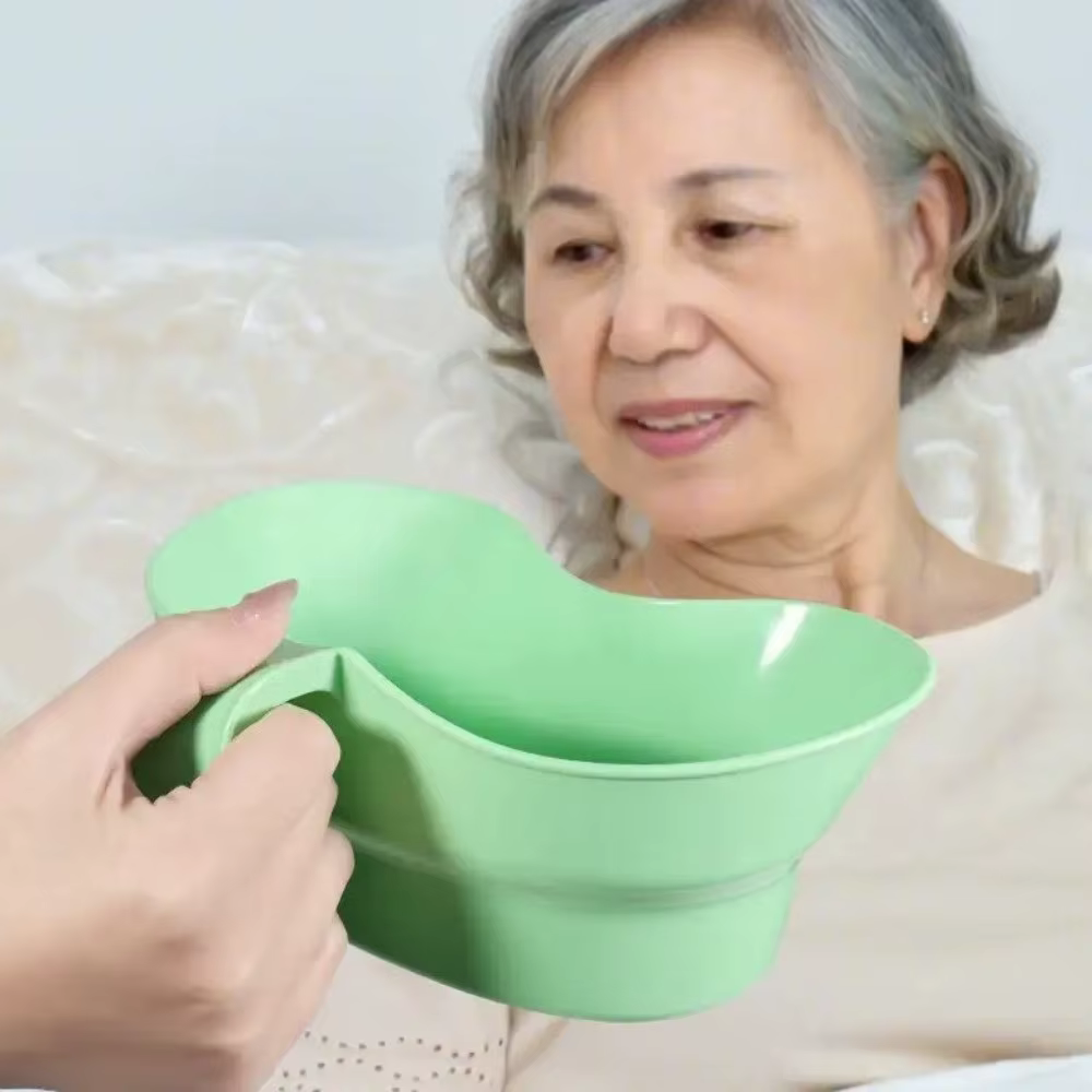 Bassin à vomir en plastique pratique avec poignée, facile à nettoyer, gobelet à rince-bouche, bassin anti-fuite pour soins aux patients
