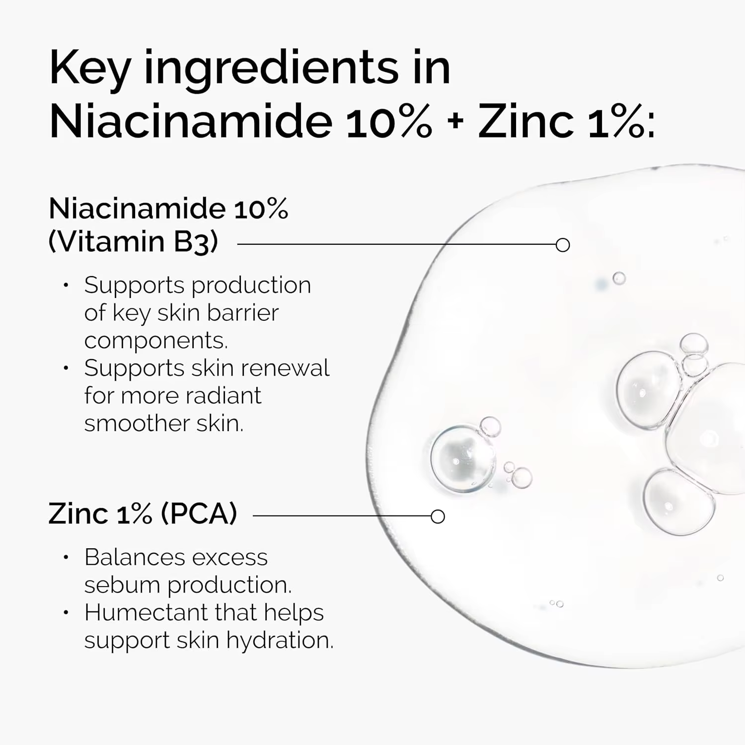 Sérum visage hydratant 30ml Acide Hyaluronique 2% + B5 & Niacinamide 10% + Zinc 1% pour une peau lisse