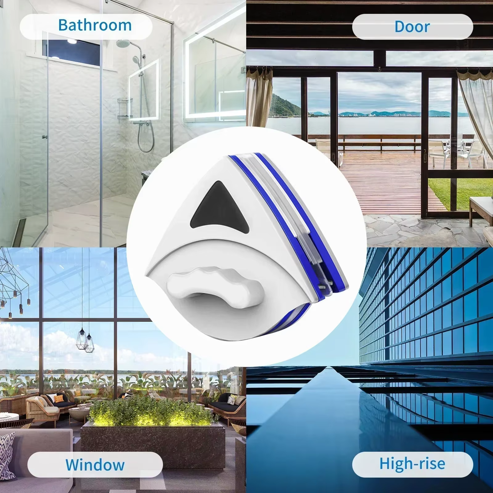 Nettoyeur de vitres magnétique double face, essuie-glace de grande hauteur avec système de Drainage automatique pour le nettoyage multi-surfaces du bureau et de la maison