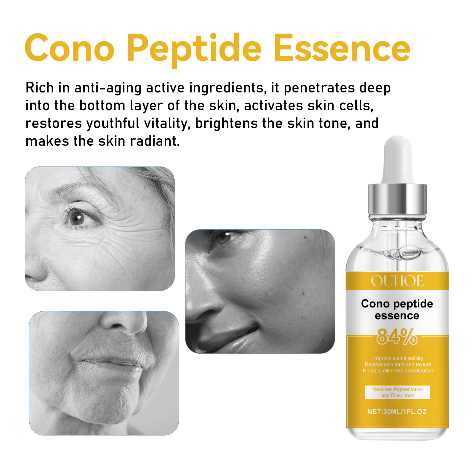 Cono Peptide Essence Éclaircir Les Rides Fines Lignes Lifting Raffermissant Blanchissant Hydratant En Profondeur Éclaircissant Lisse Anti-Âge Sérum