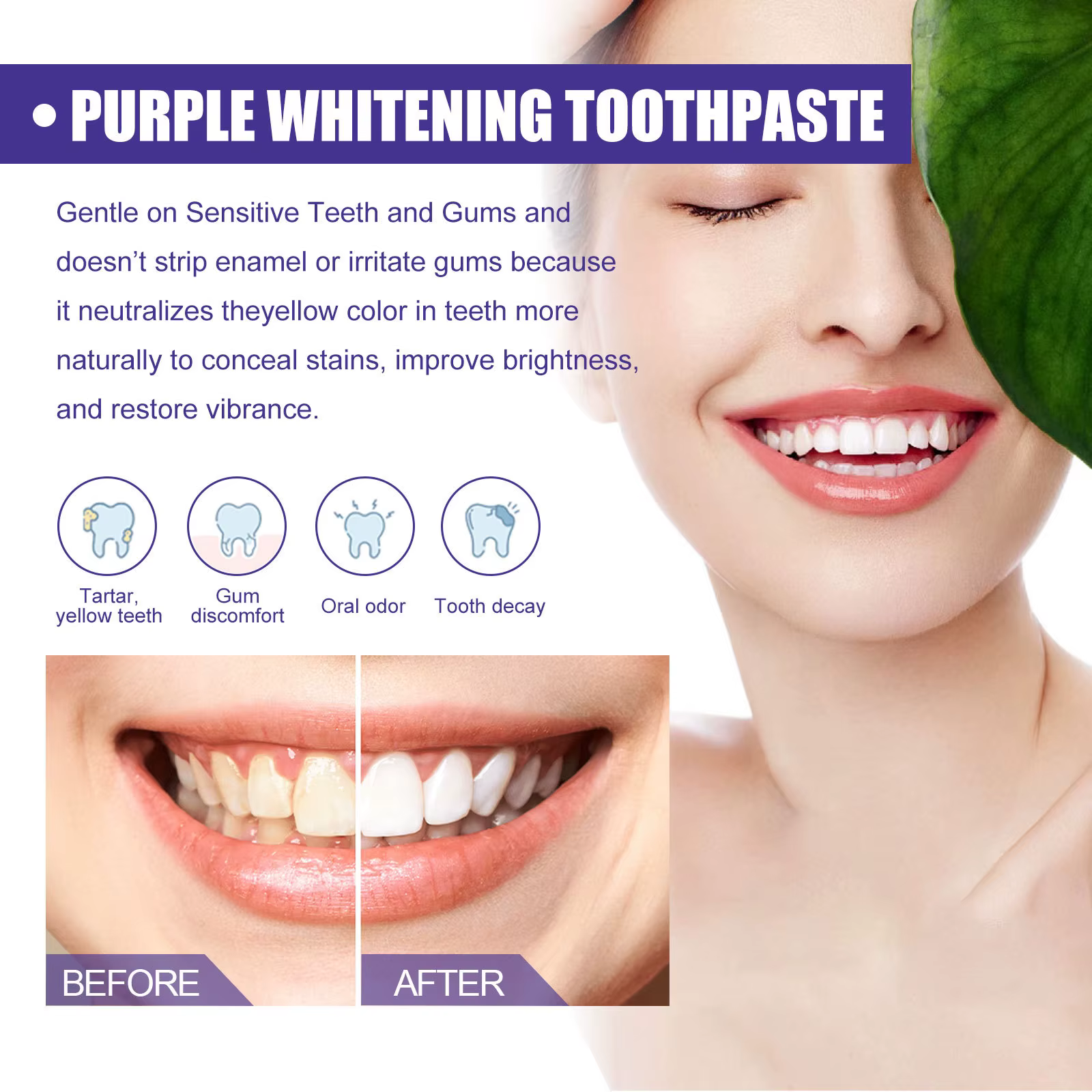 Dentifrice blanchissant V34, blanchiment instantané des dents, élimination des taches dentaires et du tartre, hygiène buccale, haleine fraîche, nettoyant oral