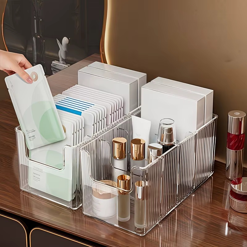 Boîte de rangement transparente compartimentée pour masques faciaux, support de rangement pour cosmétiques et produits de soin de la peau