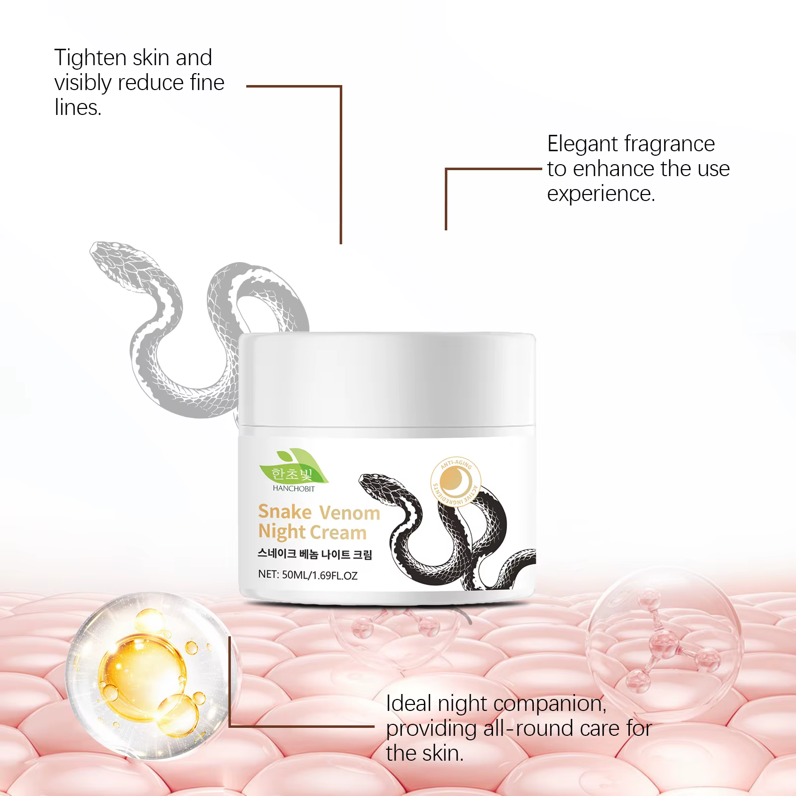 Crème de nuit au venin de serpent : soin du visage quotidien pour une nutrition en profondeur