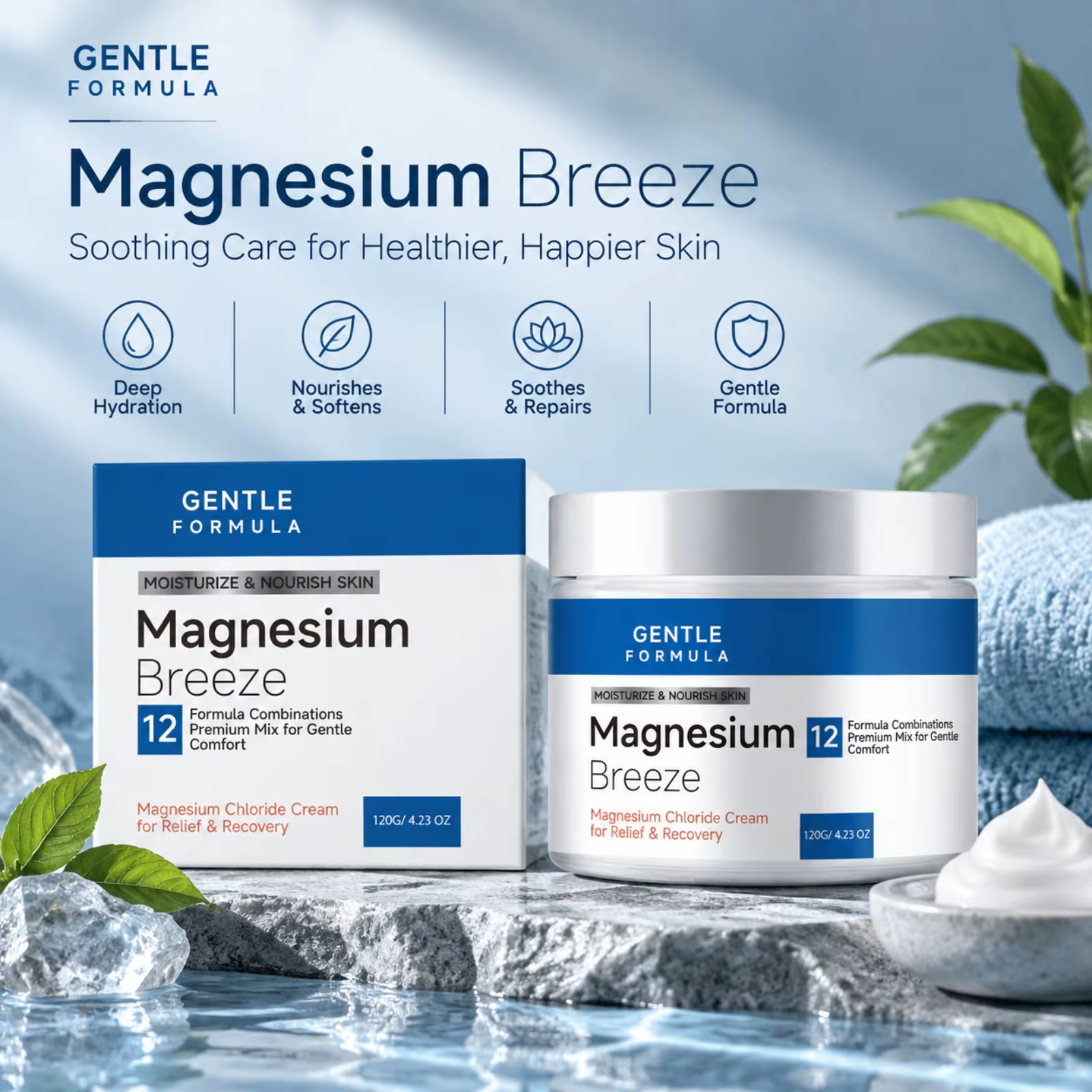 Crème au chlorure de magnésium, brise rafraîchissante, hydrate et nourrit la peau pour les articulations, le dos et les genoux, formule douce, massage quotidien, soins corporels