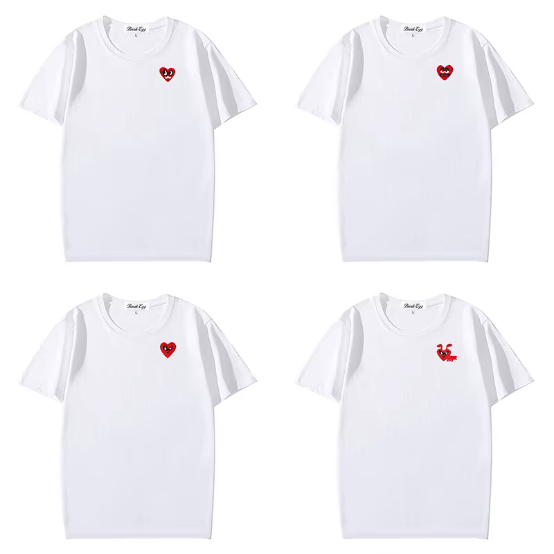 Rouge divers yeux intéressants Animal coeur broderie T-shirt femmes hommes coton col rond à manches courtes droite été solide T-shirt