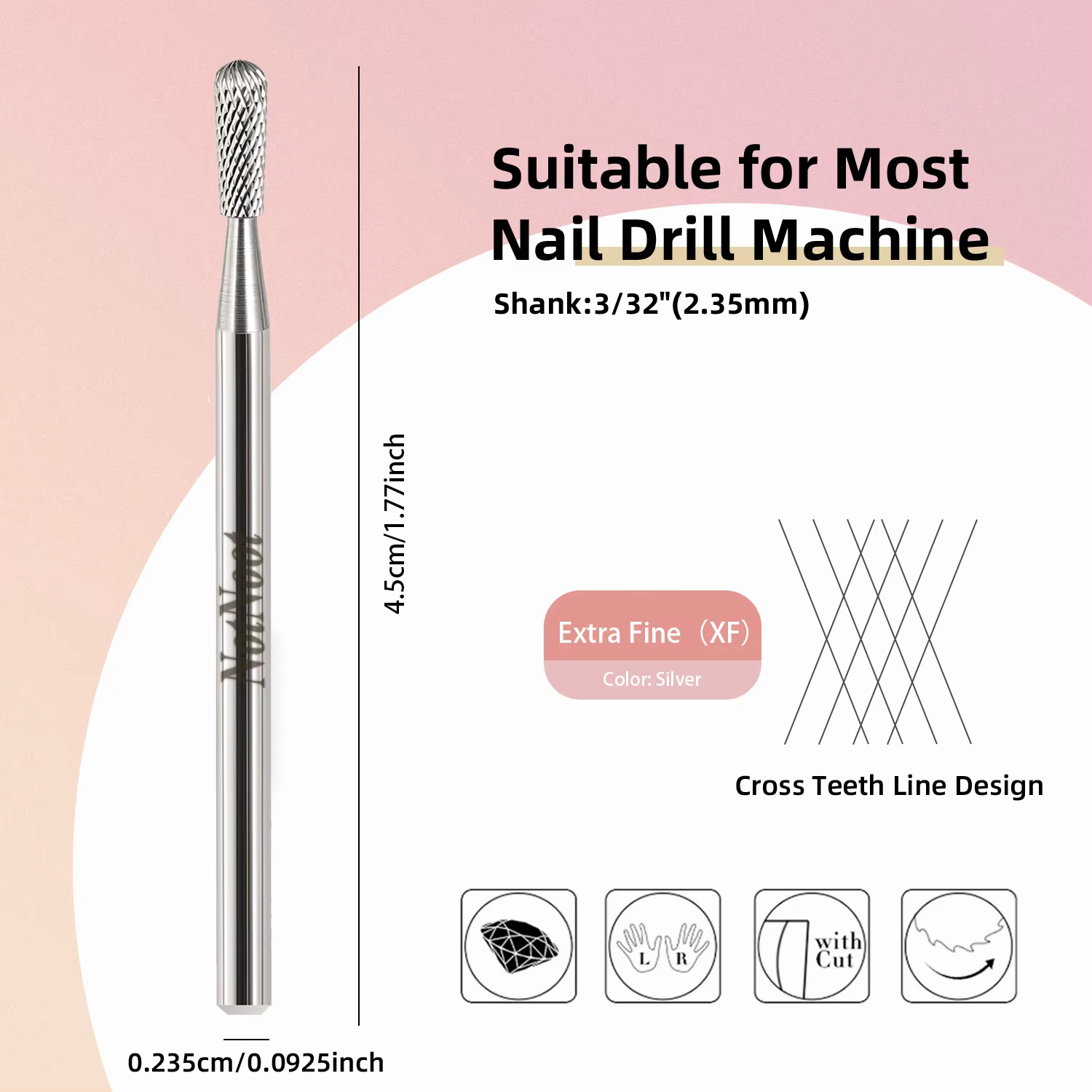 Foret à ongles professionnel NotNoot pour le nettoyage des cuticules, embout en carbure de sécurité pour le nettoyage sous les ongles, préparation des cuticules et des peaux mortes