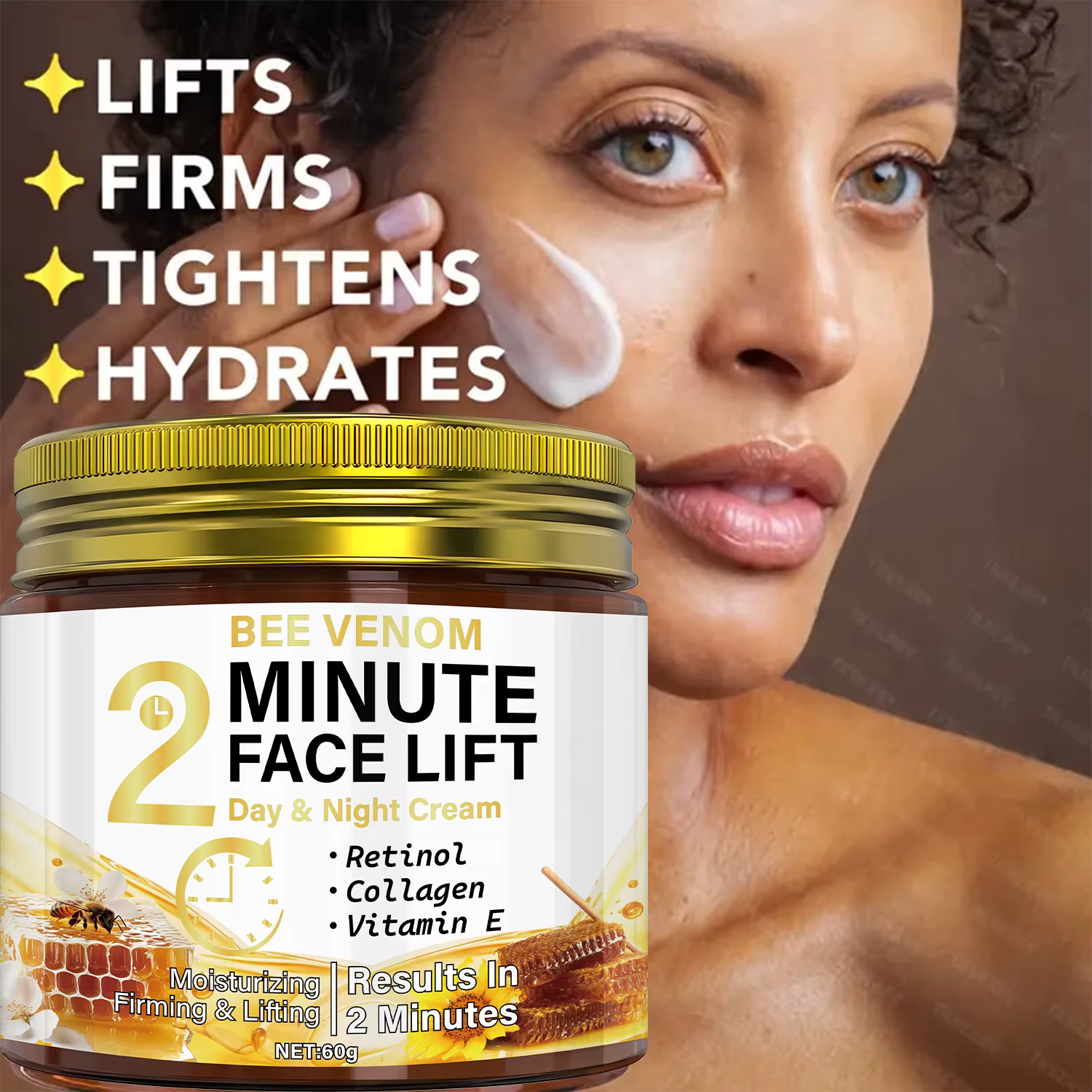 Crème de jour et de nuit anti-âge au venin d'abeille avec rétinol et collagène - Traitement hydratant et raffermissant intensif