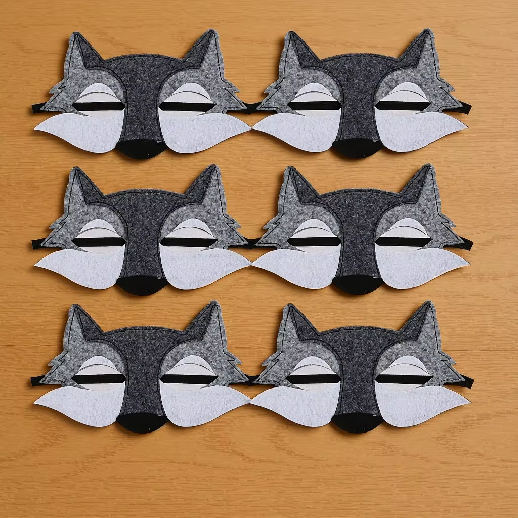 Masque de loup 6 pièces pour Halloween, cosplay, fête à thème animal, performance scénique, masque de costume demi-visage, accessoire de décoration festive pour adultes