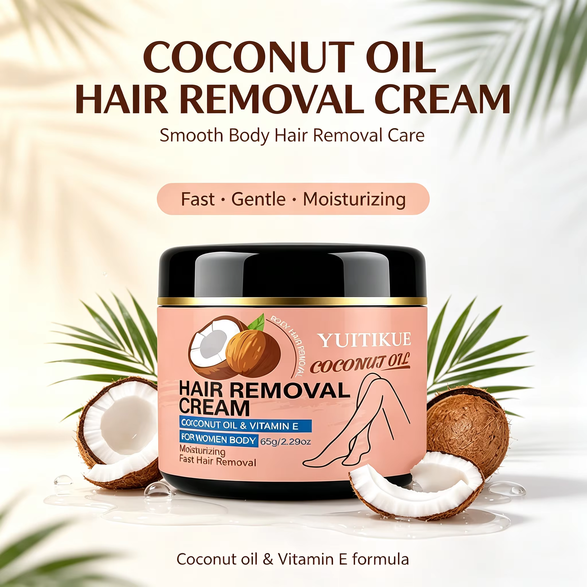 Crème dépilatoire à l'huile de coco YUITIKUE 65g - Douce et hydratante pour femmes
