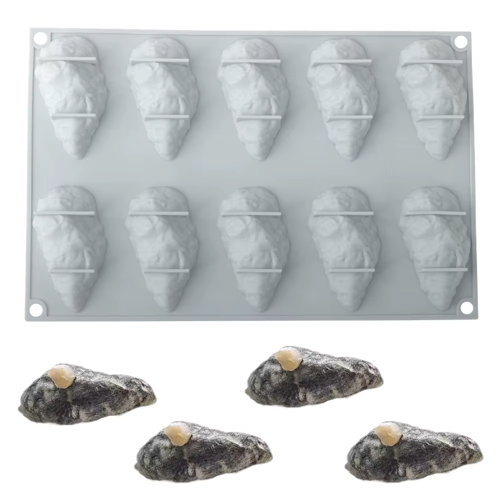 Moule à gâteau en Mousse d'huître à 10 cavités, pour Dessert au chocolat et biscuits, pâtisserie française, moule de cuisson
