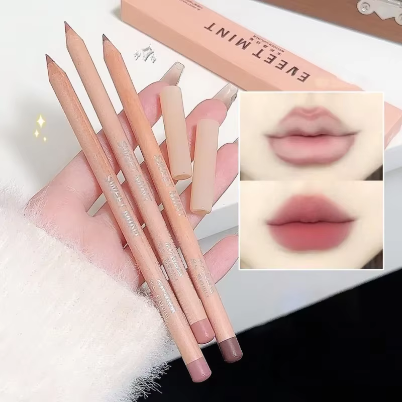 Crayon à lèvres Rose mat, longue durée, naturel, pôle en bois, couleur chair, marron, maquillage pour Contour des lèvres