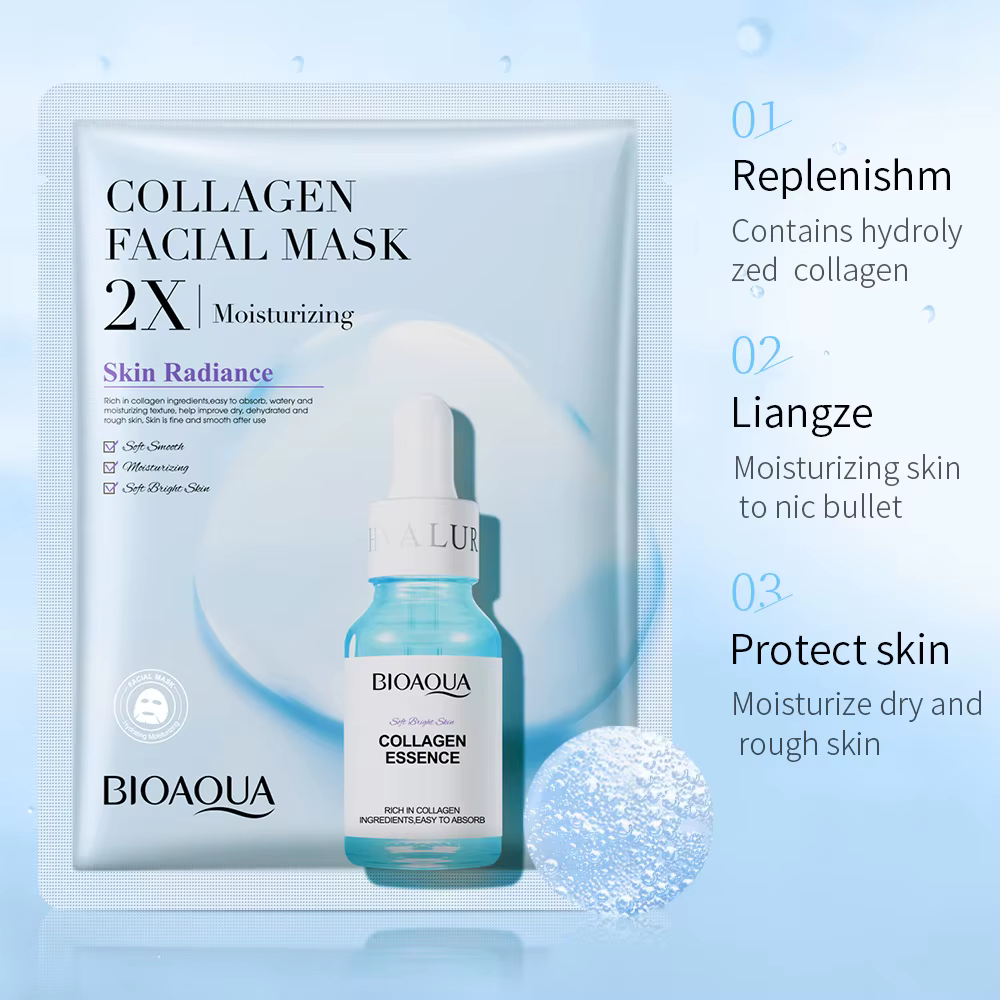 20 pièces BIOAQUA Centella collagène masque pour le visage hydratant rafraîchissant feuille masques acide hyaluronique