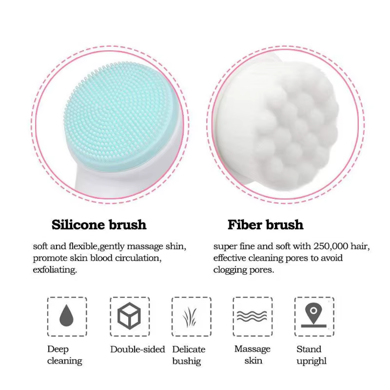 Brosse de nettoyage du visage Double Silicone 3D